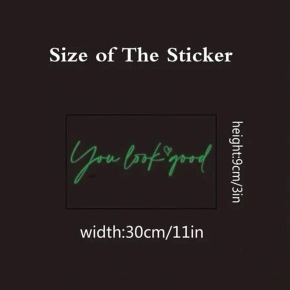 You Look Good Text with Heart Glow in the Dark Mirror Wall Car Sticker - Picture 3 of 3